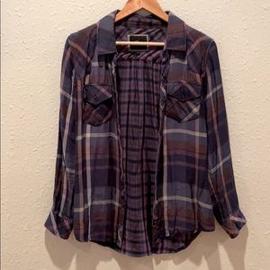 Rails Navy and Brown Plaid Button-Down Shirt